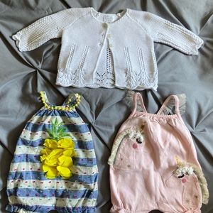 Mud Pie Baby Girl Sweater and Romper Clothing Bundle